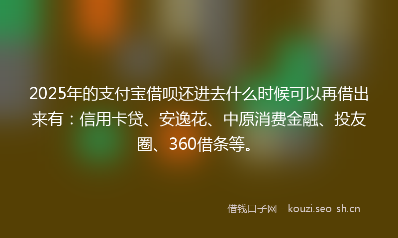 2025年的支付宝借呗还进去什么时候可以再借出来有：信用卡贷、安逸花、中原消费金融、投友圈、360借条等。
