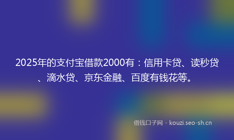 2025年的支付宝借款2000有:信用卡贷、读秒贷、滴水贷、京东金融、百度有钱花等。