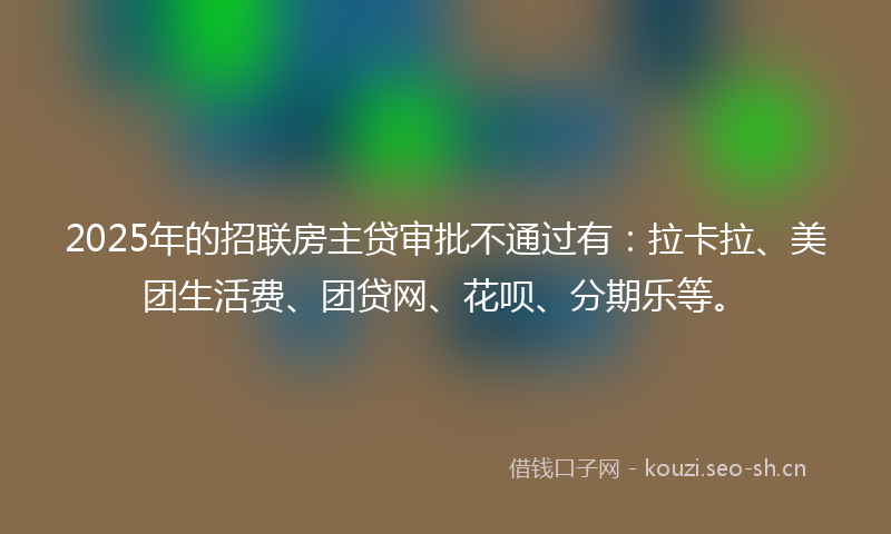 2025年的招联房主贷审批不通过有:拉卡拉、美团生活费、团贷网、花呗、分期乐等。