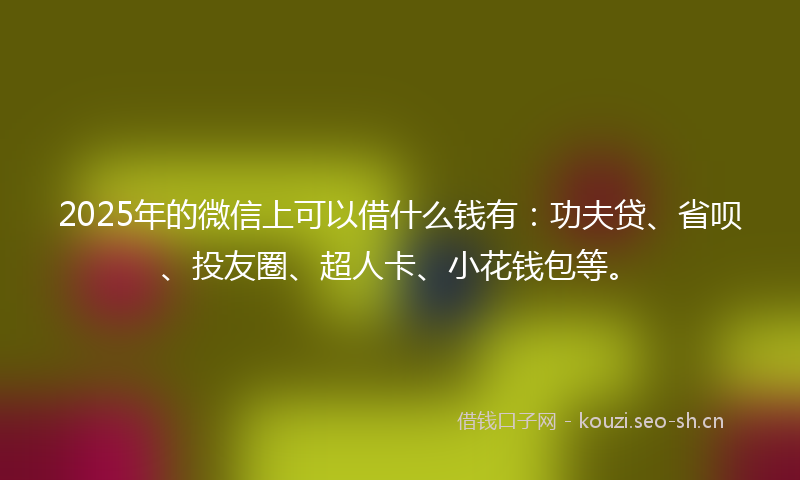 2025年的微信上可以借什么钱有:功夫贷、省呗、投友圈、超人卡、小花钱包等。