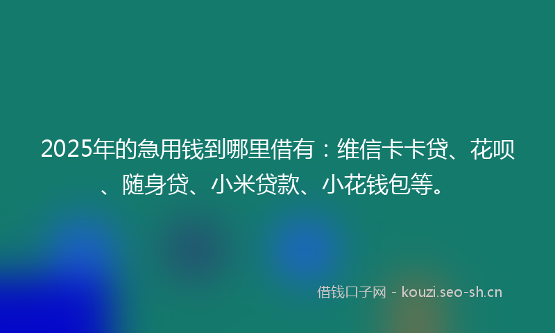 2025年的急用钱到哪里借有：维信卡卡贷、花呗、随身贷、小米贷款、小花钱包等。