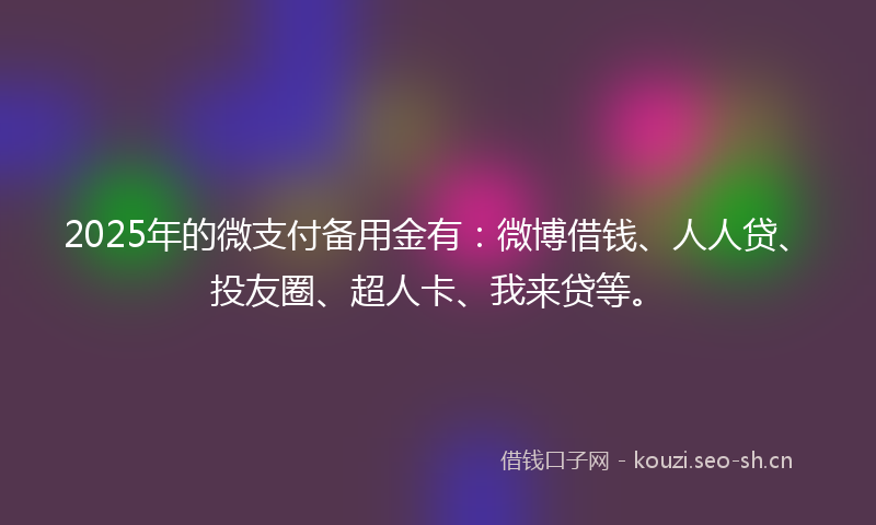 2025年的微支付备用金有：微博借钱、人人贷、投友圈、超人卡、我来贷等。