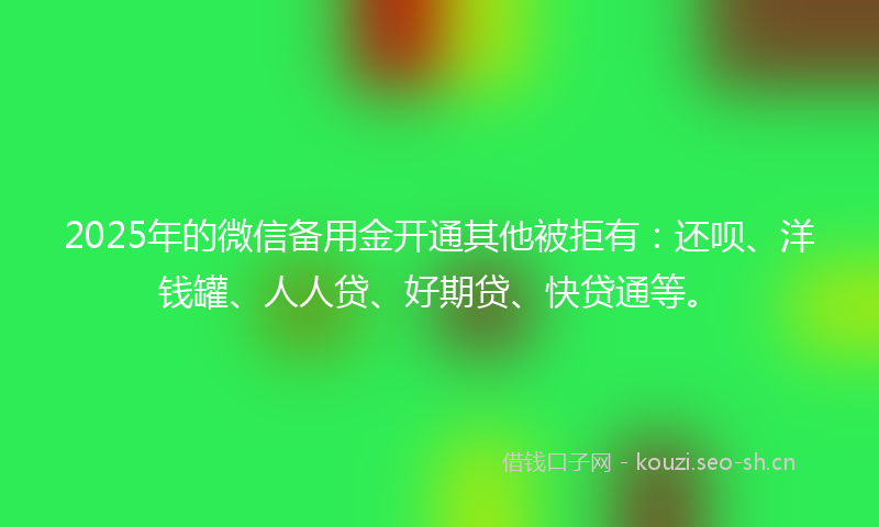 2025年的微信备用金开通其他被拒有：还呗、洋钱罐、人人贷、好期贷、快贷通等。