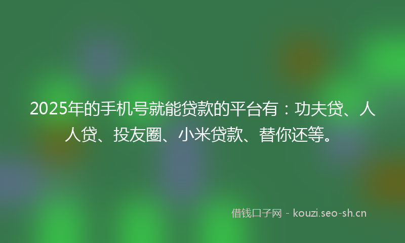 2025年的手机号就能贷款的平台有：功夫贷、人人贷、投友圈、小米贷款、替你还等。