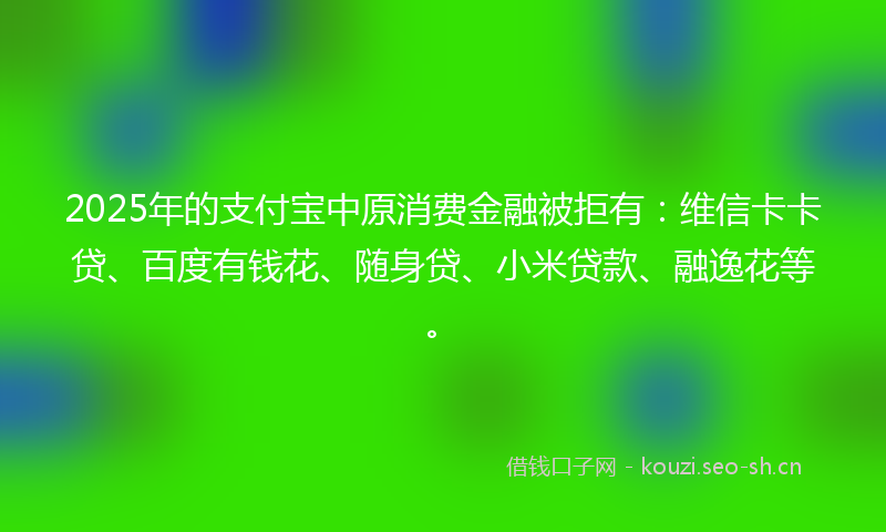 2025年的支付宝中原消费金融被拒有：维信卡卡贷、百度有钱花、随身贷、小米贷款、融逸花等。