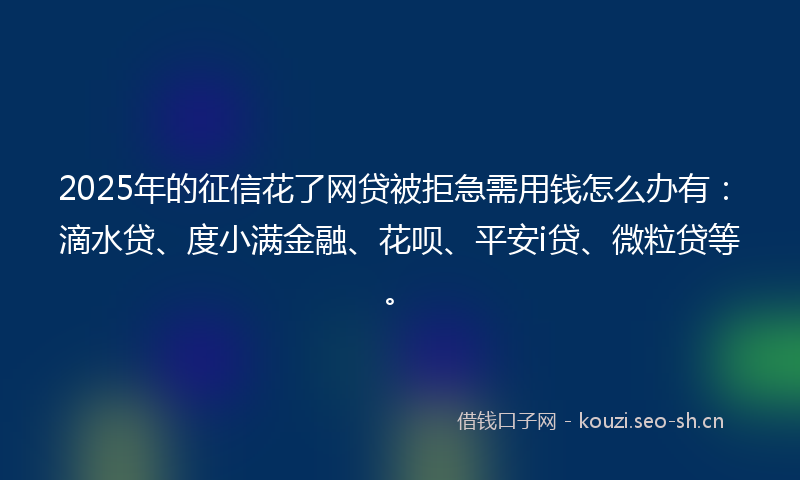 2025年的征信花了网贷被拒急需用钱怎么办有：滴水贷、度小满金融、花呗、平安i贷、微粒贷等。