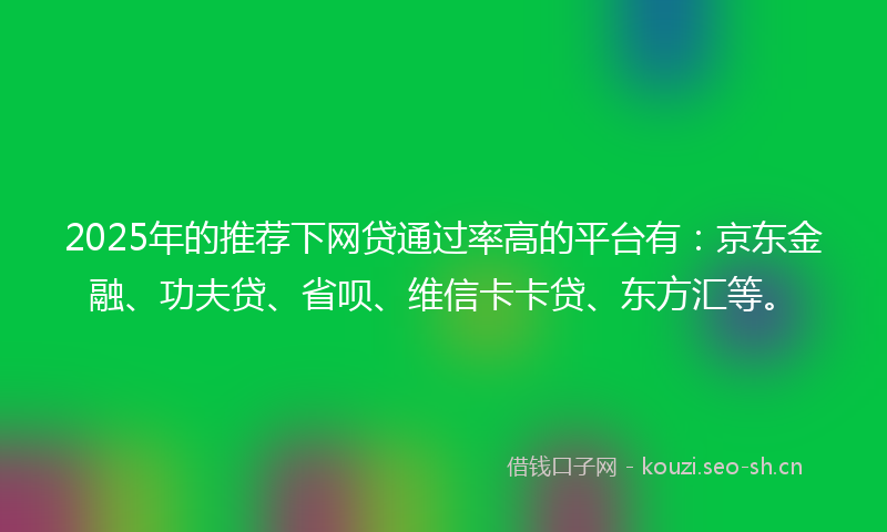2025年的推荐下网贷通过率高的平台有：京东金融、功夫贷、省呗、维信卡卡贷、东方汇等。