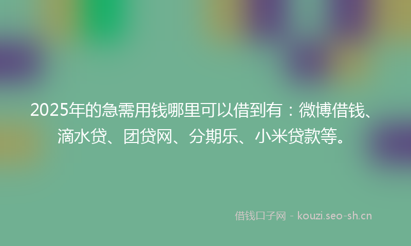 2025年的急需用钱哪里可以借到有：微博借钱、滴水贷、团贷网、分期乐、小米贷款等。