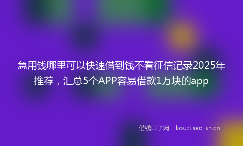 急用钱哪里可以快速借到钱不看征信记录2025年推荐,汇总5个APP容易借款1万块的app