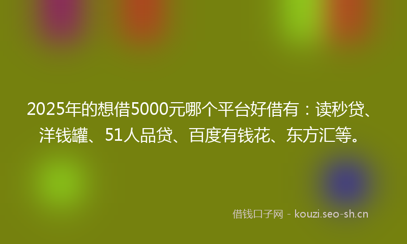 2025年的想借5000元哪个平台好借有：读秒贷、洋钱罐、51人品贷、百度有钱花、东方汇等。