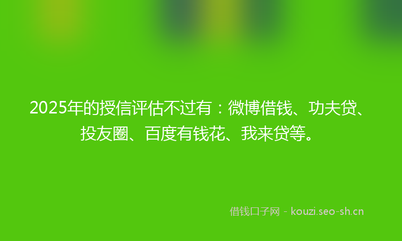 2025年的授信评估不过有：微博借钱、功夫贷、投友圈、百度有钱花、我来贷等。