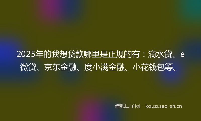 2025年的我想贷款哪里是正规的有：滴水贷、e微贷、京东金融、度小满金融、小花钱包等。