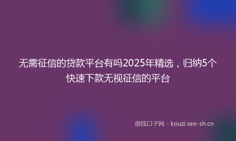无需征信的贷款平台有吗2025年精选，归纳5个快速下款无视征信的平台