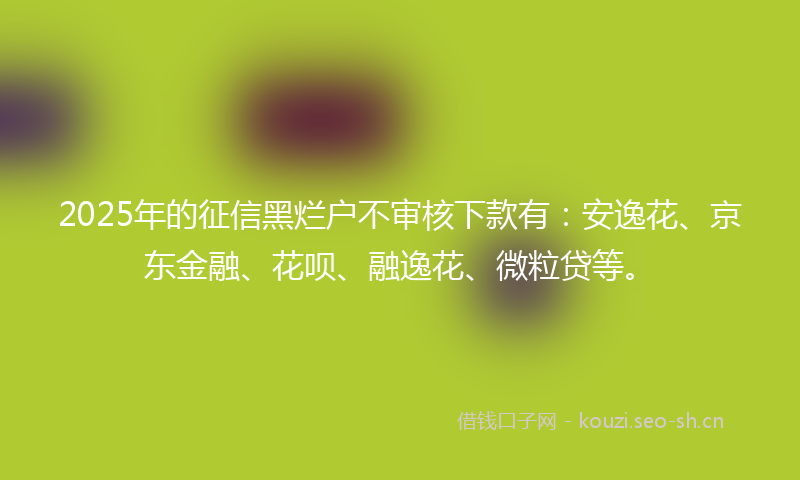 2025年的征信黑烂户不审核下款有：安逸花、京东金融、花呗、融逸花、微粒贷等。