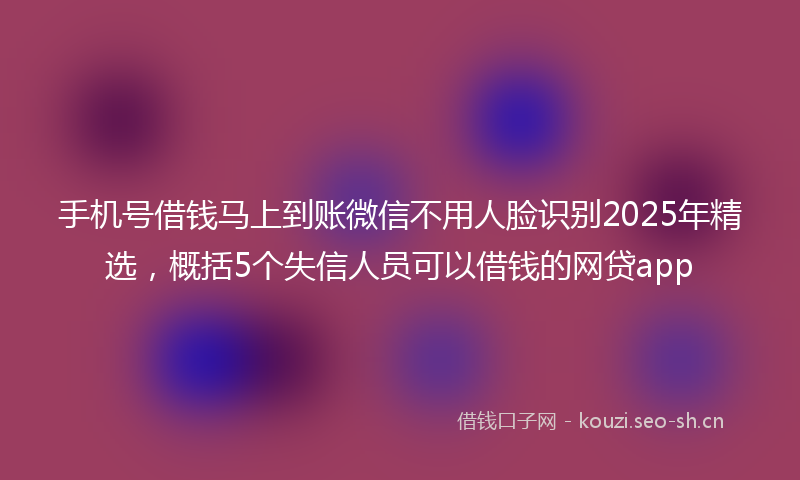 手机号借钱马上到账微信不用人脸识别2025年精选，概括5个失信人员可以借钱的网贷app