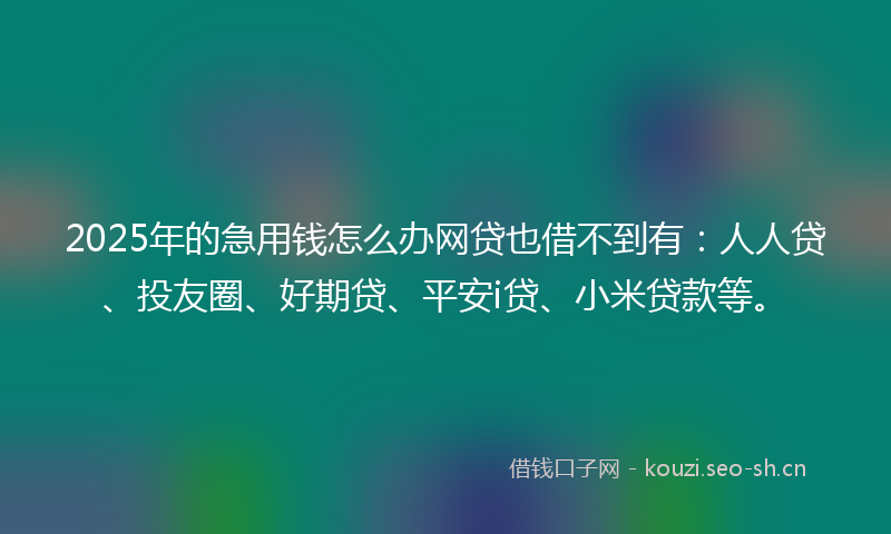 2025年的急用钱怎么办网贷也借不到有：人人贷、投友圈、好期贷、平安i贷、小米贷款等。