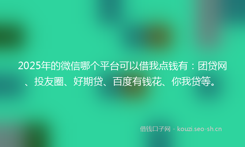 2025年的微信哪个平台可以借我点钱有:团贷网、投友圈、好期贷、百度有钱花、你我贷等。