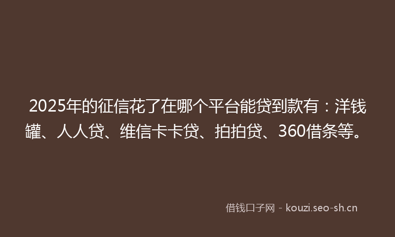 2025年的征信花了在哪个平台能贷到款有：洋钱罐、人人贷、维信卡卡贷、拍拍贷、360借条等。