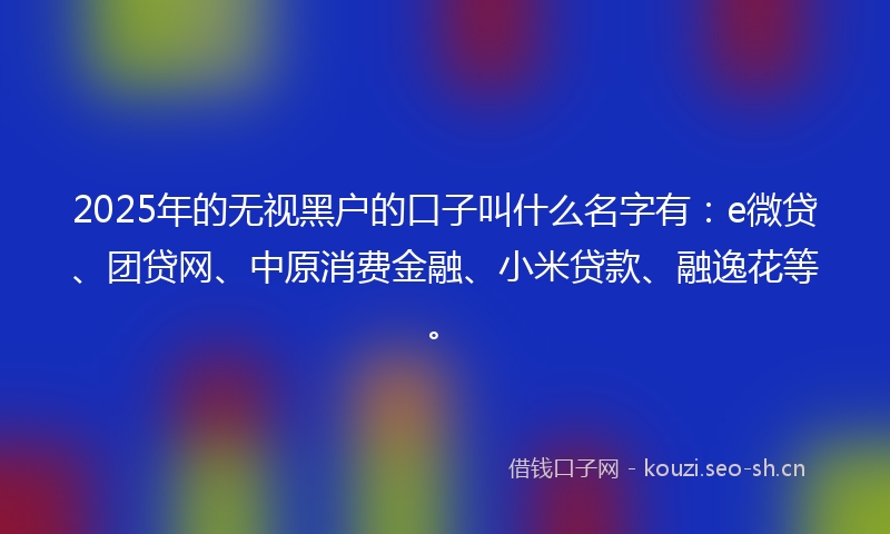 2025年的无视黑户的口子叫什么名字有：e微贷、团贷网、中原消费金融、小米贷款、融逸花等。