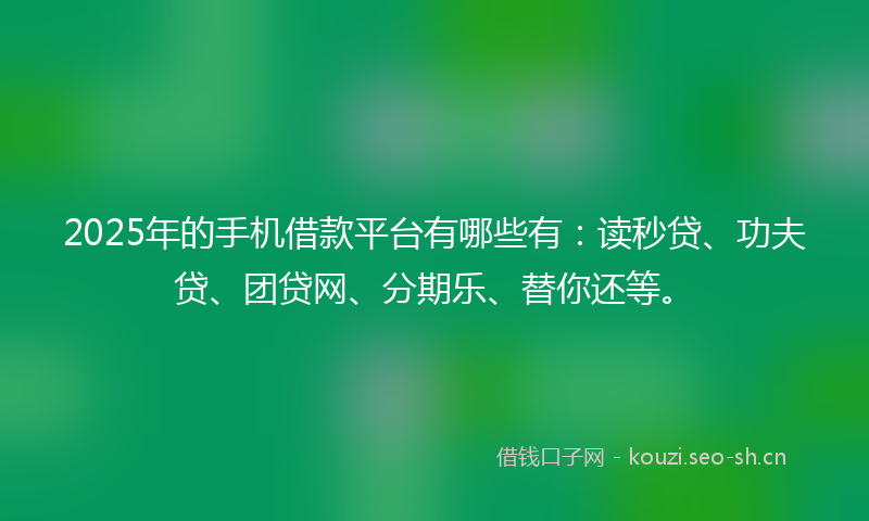 2025年的手机借款平台有哪些有：读秒贷、功夫贷、团贷网、分期乐、替你还等。