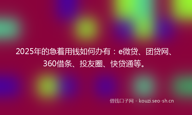 2025年的急着用钱如何办有：e微贷、团贷网、360借条、投友圈、快贷通等。