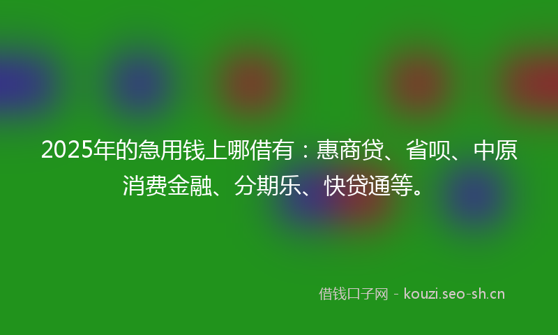 2025年的急用钱上哪借有：惠商贷、省呗、中原消费金融、分期乐、快贷通等。
