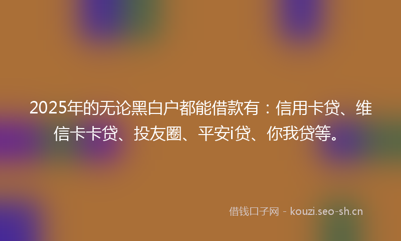 2025年的无论黑白户都能借款有：信用卡贷、维信卡卡贷、投友圈、平安i贷、你我贷等。