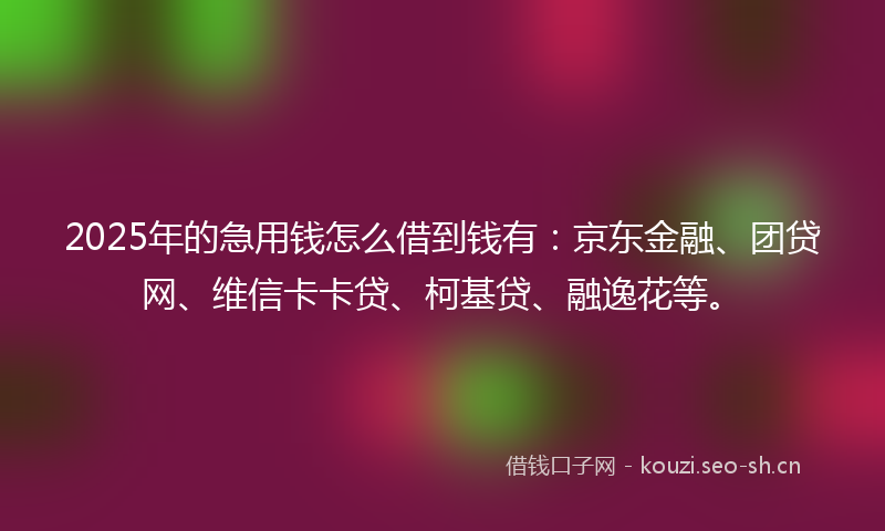 2025年的急用钱怎么借到钱有：京东金融、团贷网、维信卡卡贷、柯基贷、融逸花等。