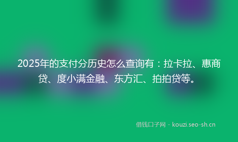 2025年的支付分历史怎么查询有：拉卡拉、惠商贷、度小满金融、东方汇、拍拍贷等。