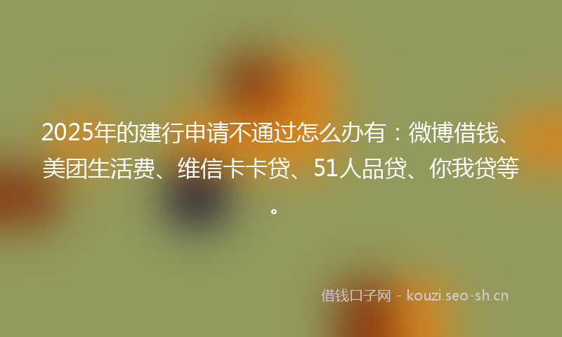 2025年的建行申请不通过怎么办有：微博借钱、美团生活费、维信卡卡贷、51人品贷、你我贷等。