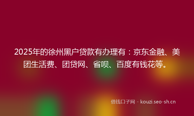 2025年的徐州黑户贷款有办理有：京东金融、美团生活费、团贷网、省呗、百度有钱花等。