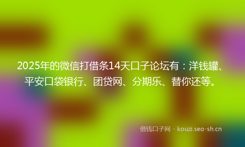 2025年的微信打借条14天口子论坛有：洋钱罐、平安口袋银行、团贷网、分期乐、替你还等。