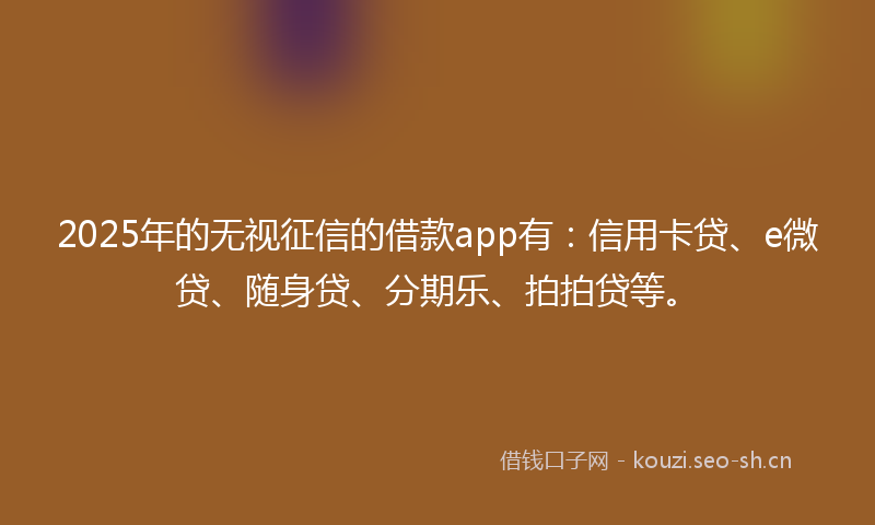 2025年的无视征信的借款app有：信用卡贷、e微贷、随身贷、分期乐、拍拍贷等。