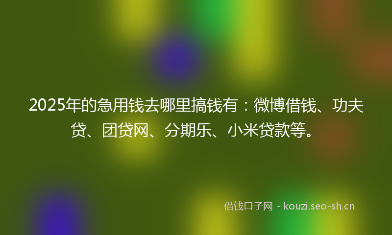 2025年的急用钱去哪里搞钱有：微博借钱、功夫贷、团贷网、分期乐、小米贷款等。