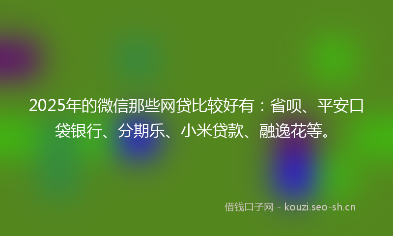 2025年的微信那些网贷比较好有：省呗、平安口袋银行、分期乐、小米贷款、融逸花等。