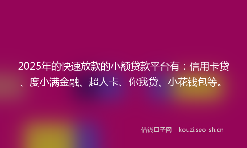 2025年的快速放款的小额贷款平台有：信用卡贷、度小满金融、超人卡、你我贷、小花钱包等。