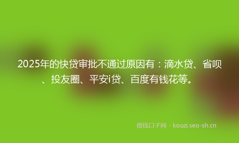 2025年的快贷审批不通过原因有：滴水贷、省呗、投友圈、平安i贷、百度有钱花等。