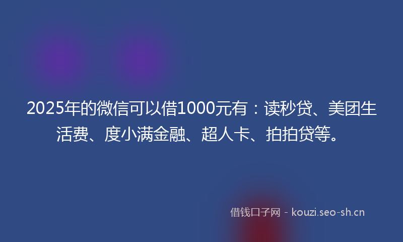 2025年的微信可以借1000元有：读秒贷、美团生活费、度小满金融、超人卡、拍拍贷等。