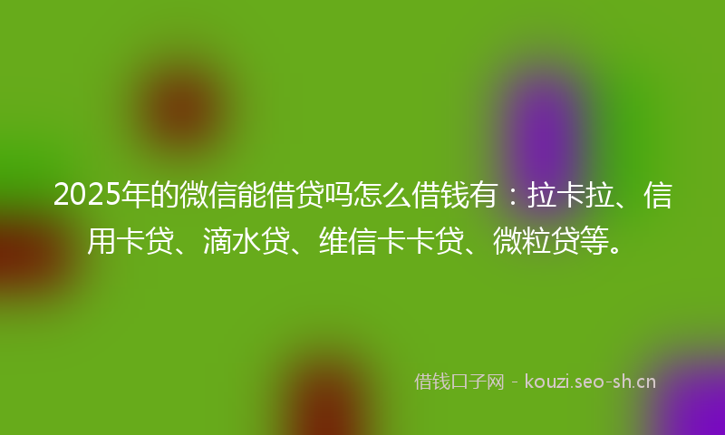 2025年的微信能借贷吗怎么借钱有：拉卡拉、信用卡贷、滴水贷、维信卡卡贷、微粒贷等。