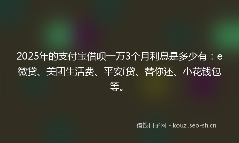 2025年的支付宝借呗一万3个月利息是多少有：e微贷、美团生活费、平安i贷、替你还、小花钱包等。