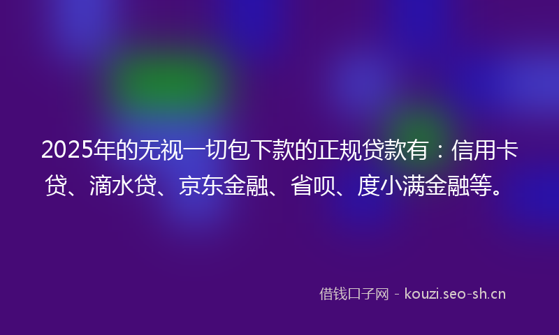 2025年的无视一切包下款的正规贷款有：信用卡贷、滴水贷、京东金融、省呗、度小满金融等。