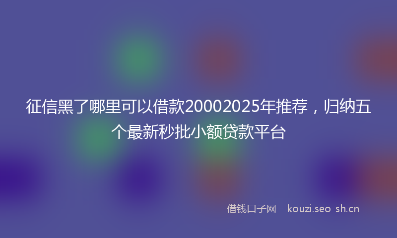 征信黑了哪里可以借款20002025年推荐，归纳五个最新秒批小额贷款平台