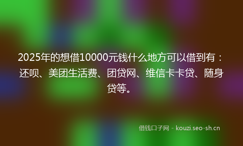 2025年的想借10000元钱什么地方可以借到有：还呗、美团生活费、团贷网、维信卡卡贷、随身贷等。