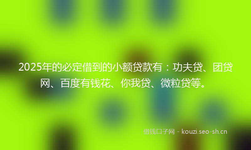 2025年的必定借到的小额贷款有:功夫贷、团贷网、百度有钱花、你我贷、微粒贷等。
