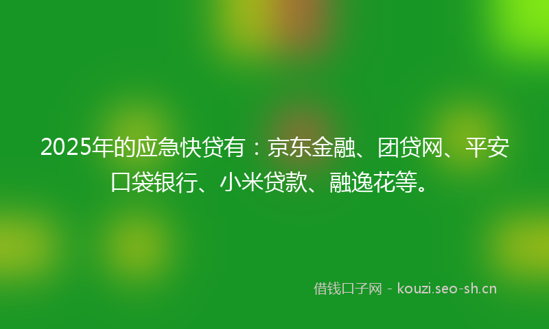 2025年的应急快贷有：京东金融、团贷网、平安口袋银行、小米贷款、融逸花等。