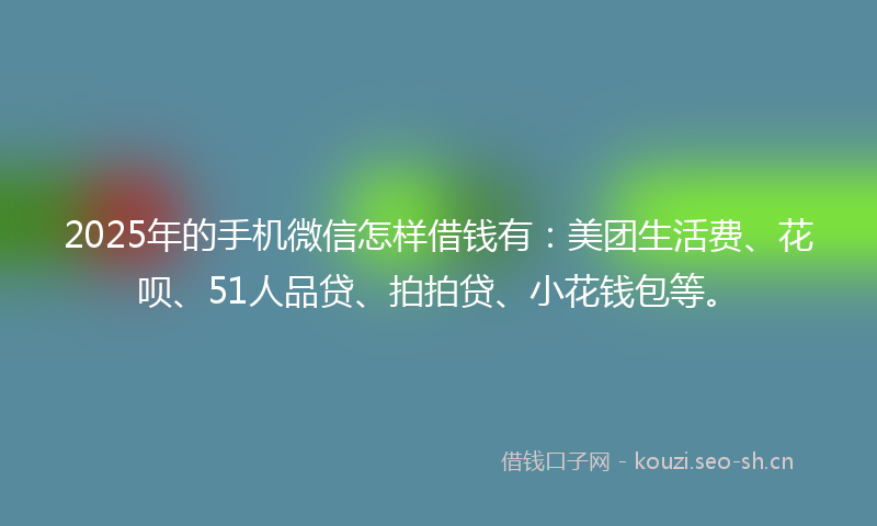 2025年的手机微信怎样借钱有:美团生活费、花呗、51人品贷、拍拍贷、小花钱包等。