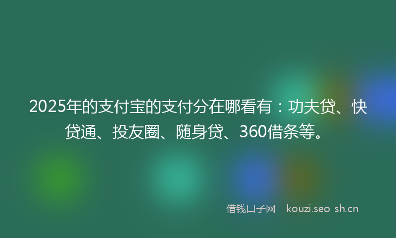 2025年的支付宝的支付分在哪看有：功夫贷、快贷通、投友圈、随身贷、360借条等。