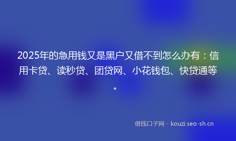 2025年的急用钱又是黑户又借不到怎么办有：信用卡贷、读秒贷、团贷网、小花钱包、快贷通等。