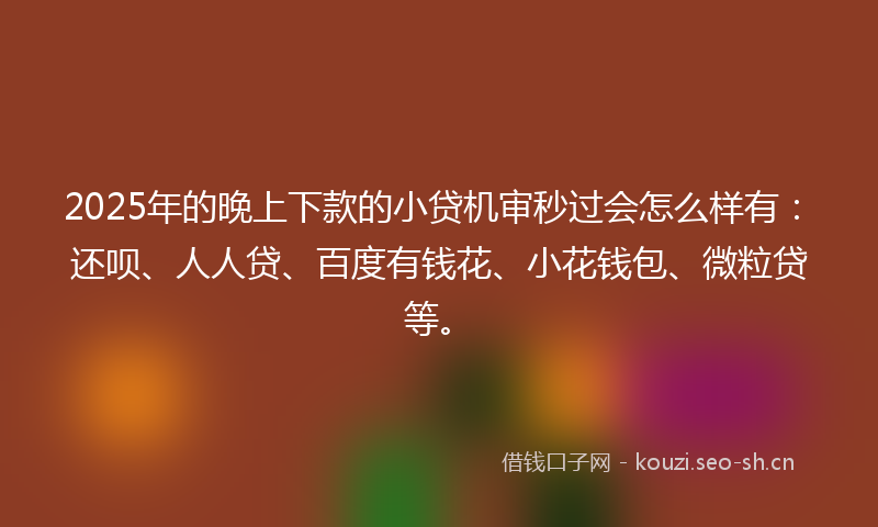 2025年的晚上下款的小贷机审秒过会怎么样有：还呗、人人贷、百度有钱花、小花钱包、微粒贷等。