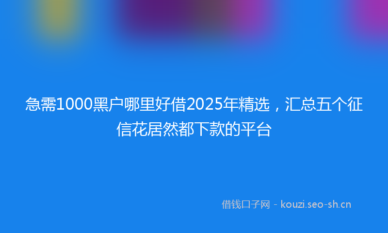 急需1000黑户哪里好借2025年精选，汇总五个征信花居然都下款的平台